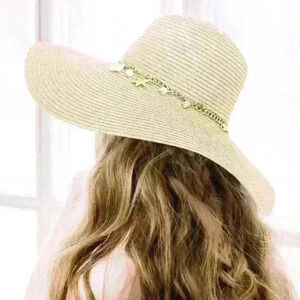 BEIGE SUMMER HAT WITH SEA SHELLS, STARFISH & PEARLS